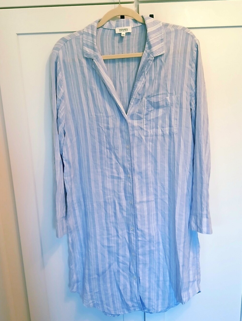 HAVEN Organic Cotton Poplin Tonal Stripe Sleep Shirt Night Dress Medium